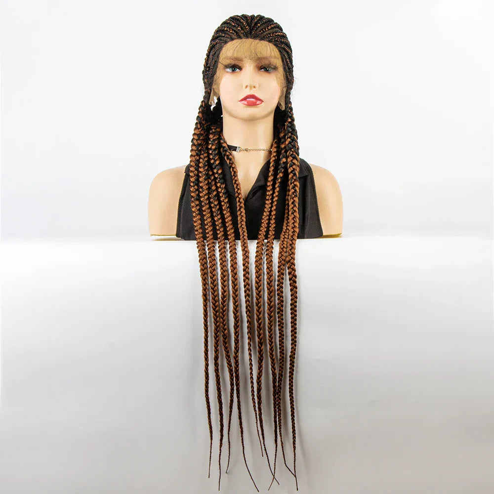 36" Long Cornrow Braids Wig | Full Lace Frontal | Baby Hair