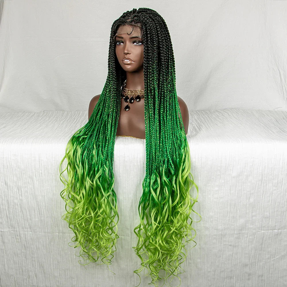 36" Water Wave Braided Wig | Lace Front | Baby Hair | Long Braids