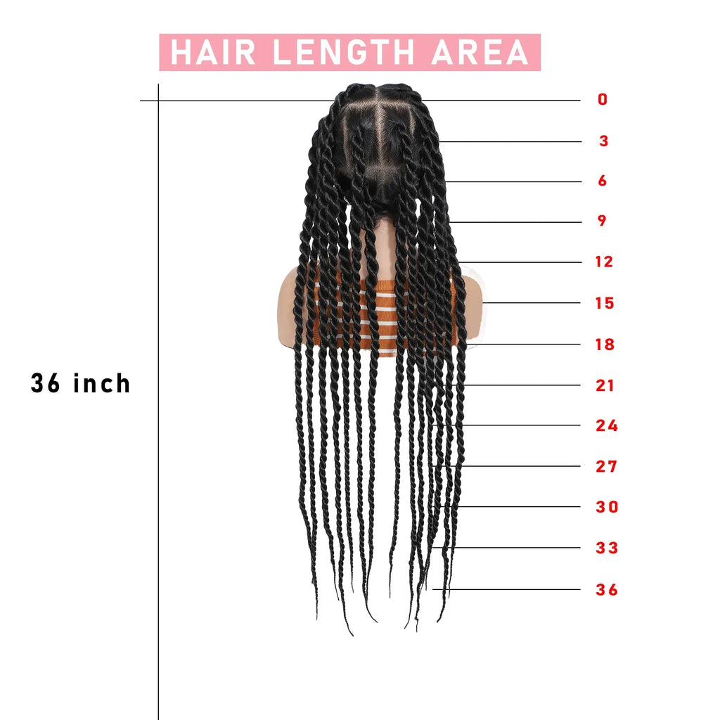 36" Hand-Tied Faux Locs Full Lace Wig | Transparent Lace | Goddess Braids | Synthetic Braided Wig