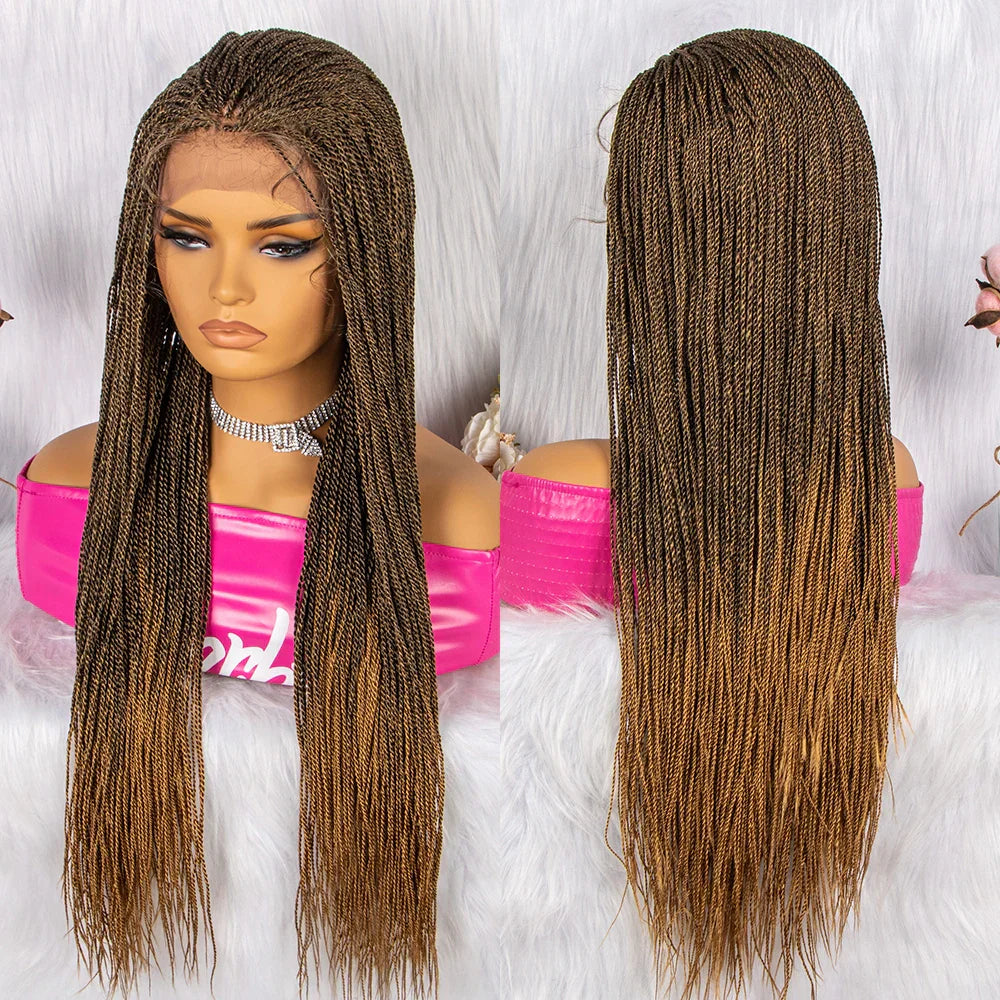 30" Twist Braided Lace Front Wig | Knotless Braids | Long Straight Hair | Heat Resistant Synthetic Wig | For Black Women