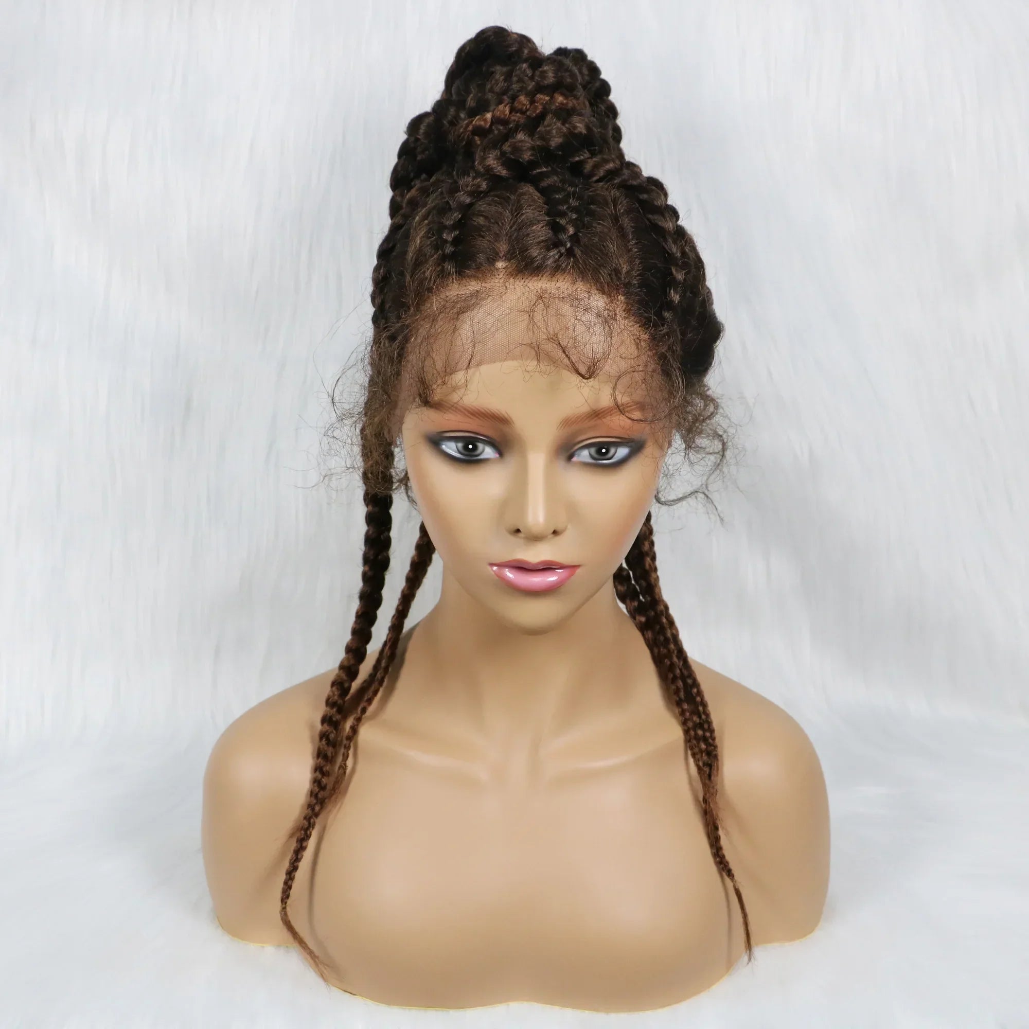24" Box Braids 360 Lace Front Wig | Ponytail Style | Baby Hair | Synthetic African Braiding Hair