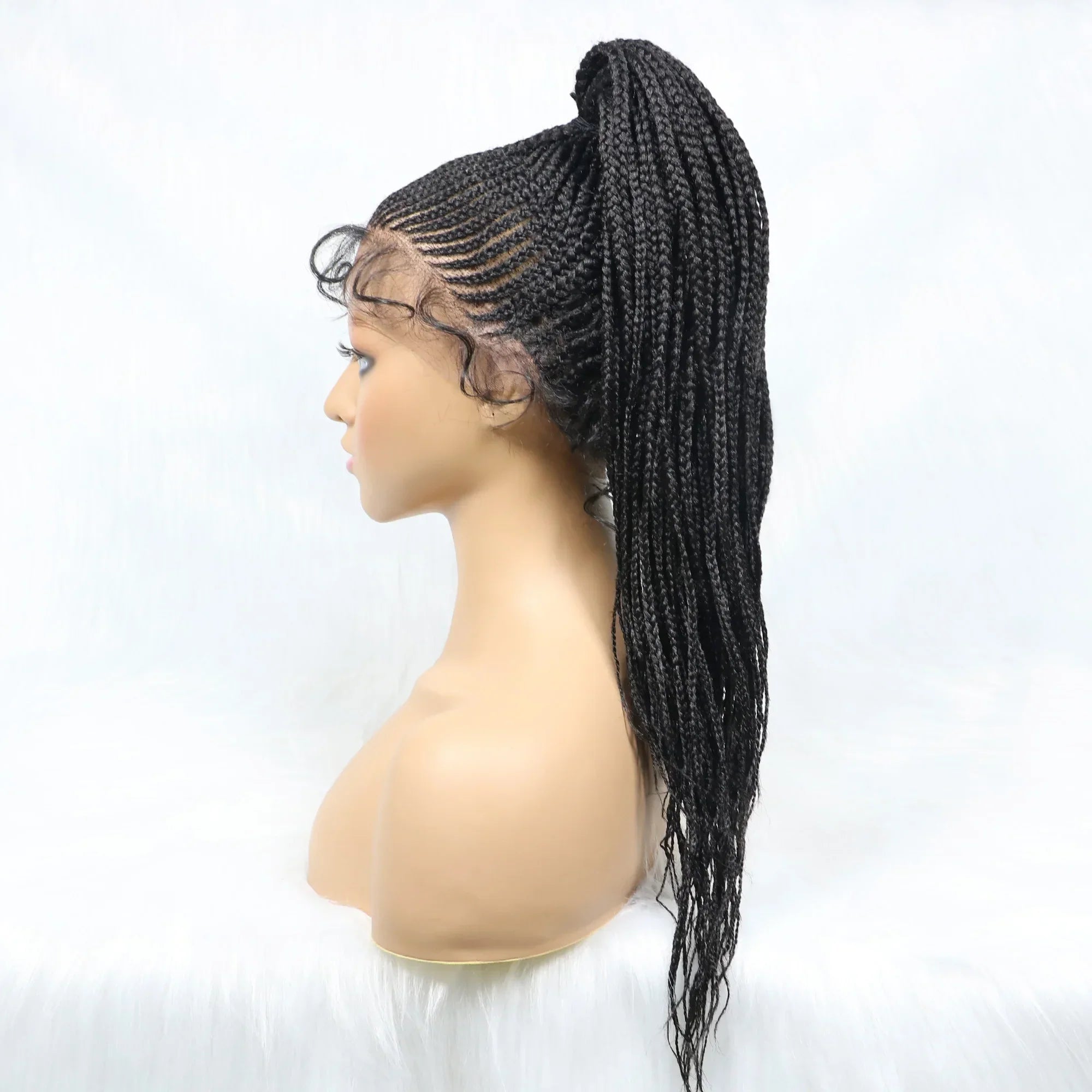 30" Braided Lace Front Wig for Black Women | African Braids with Baby Hair | Synthetic Glueless Mat Wig