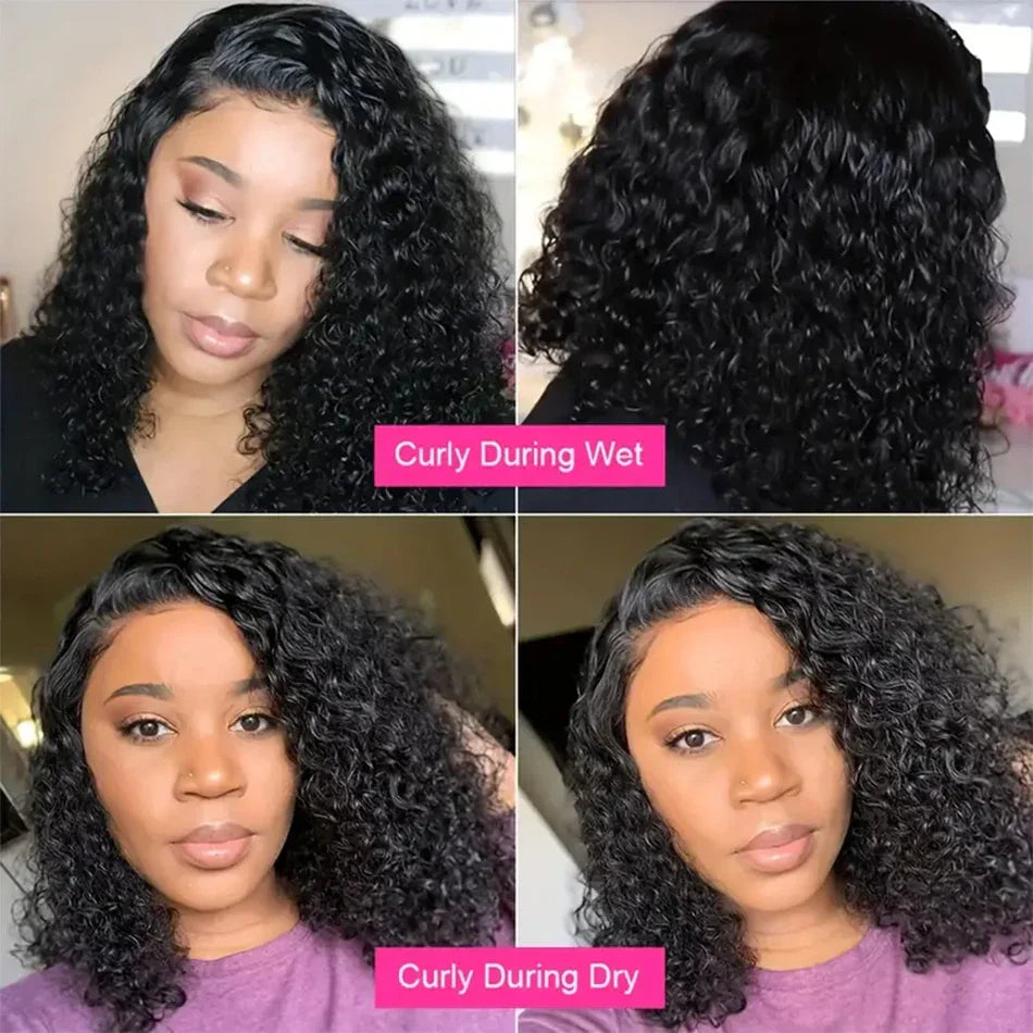 200% Density Short Curly Bob Wig 13x4 Lace Front Wet & Wavy Deep Wave Brazilian Remy Human Hair 4x4 Closure