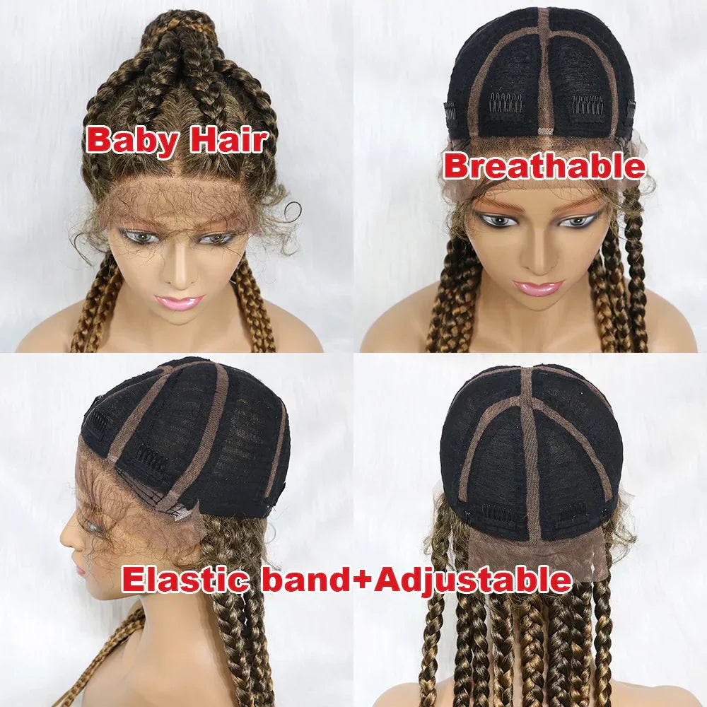 24" Box Braids 360 Lace Front Wig | Ponytail Style | Baby Hair | Synthetic African Braiding Hair