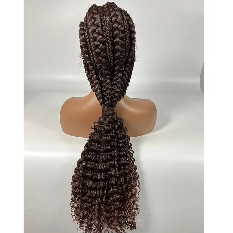 28" Blonde Knotless Cornrow Braids Wig with Curly Ends | Lace Frontal | Baby Hair