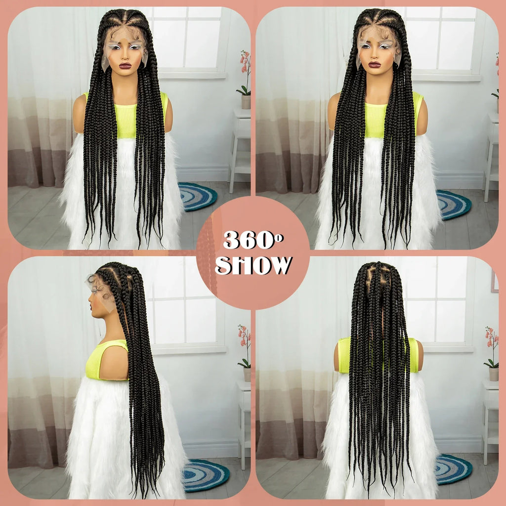 38" Cornrow Knotless Braids Wig | Full Lace | Baby Hair | Long Braids