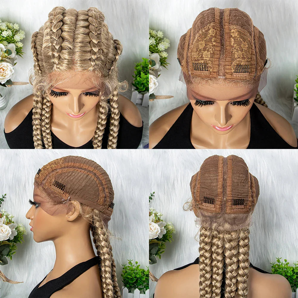 32" Full Lace Four Braid Box Braids Wig | Kanekalon Synthetic Braided Wig for Black Women