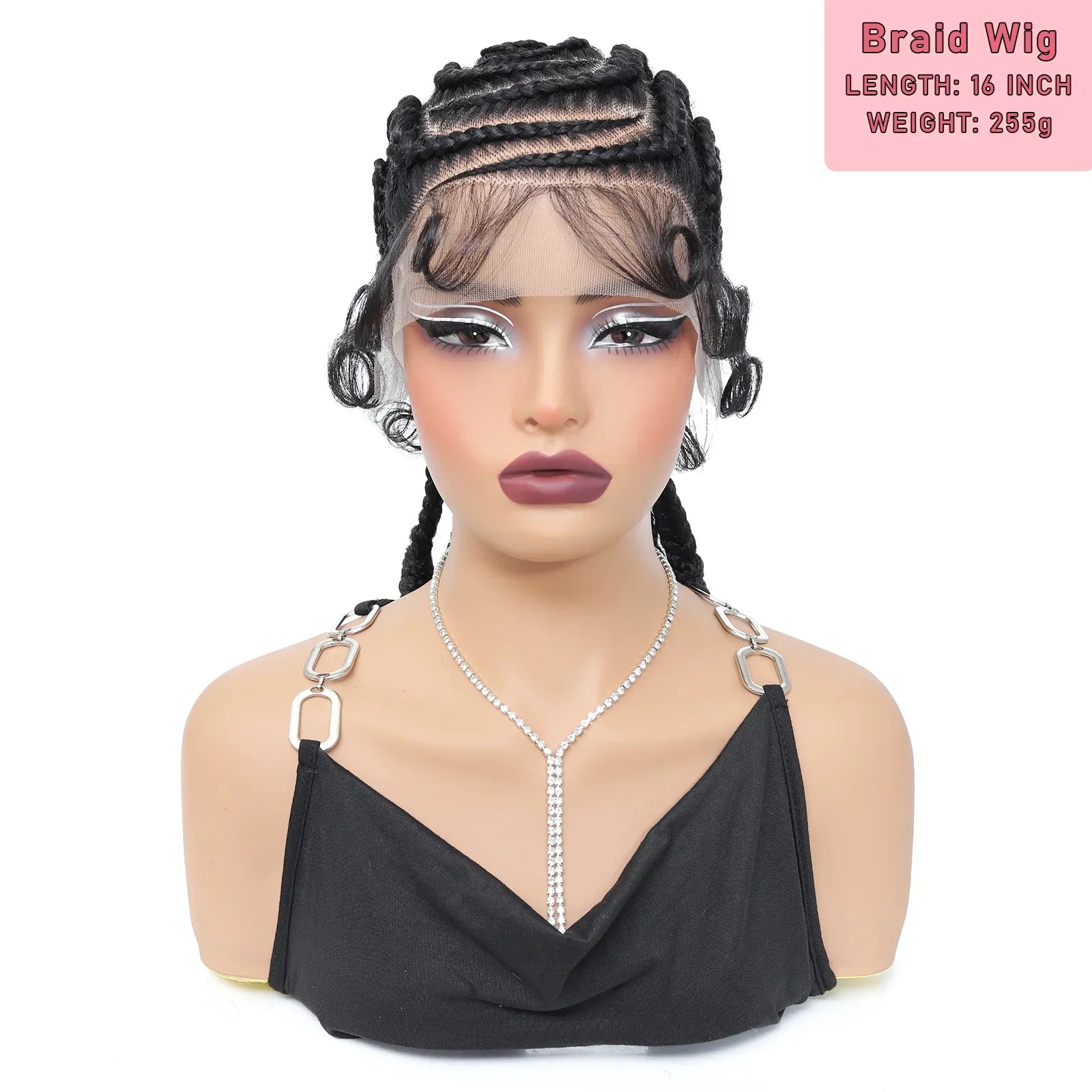 16" Full Lace Cornrow Braided Wig | Bantu Knots | Baby Hair | Synthetic Lace Frontal Braids for Black Women
