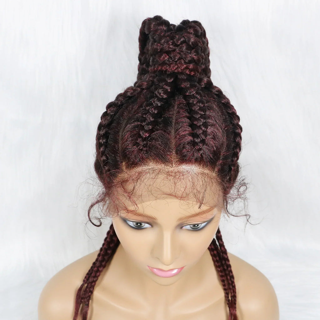 24" Box Braids 360 Lace Front Wig | Ponytail Style | Baby Hair | Synthetic African Braiding Hair