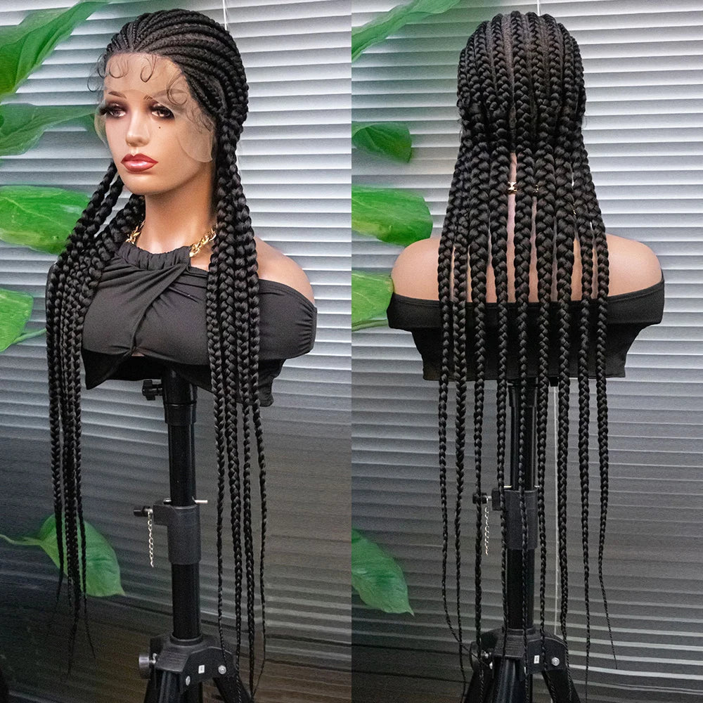 36" Long Cornrow Braids Wig | Full Lace Frontal | Baby Hair