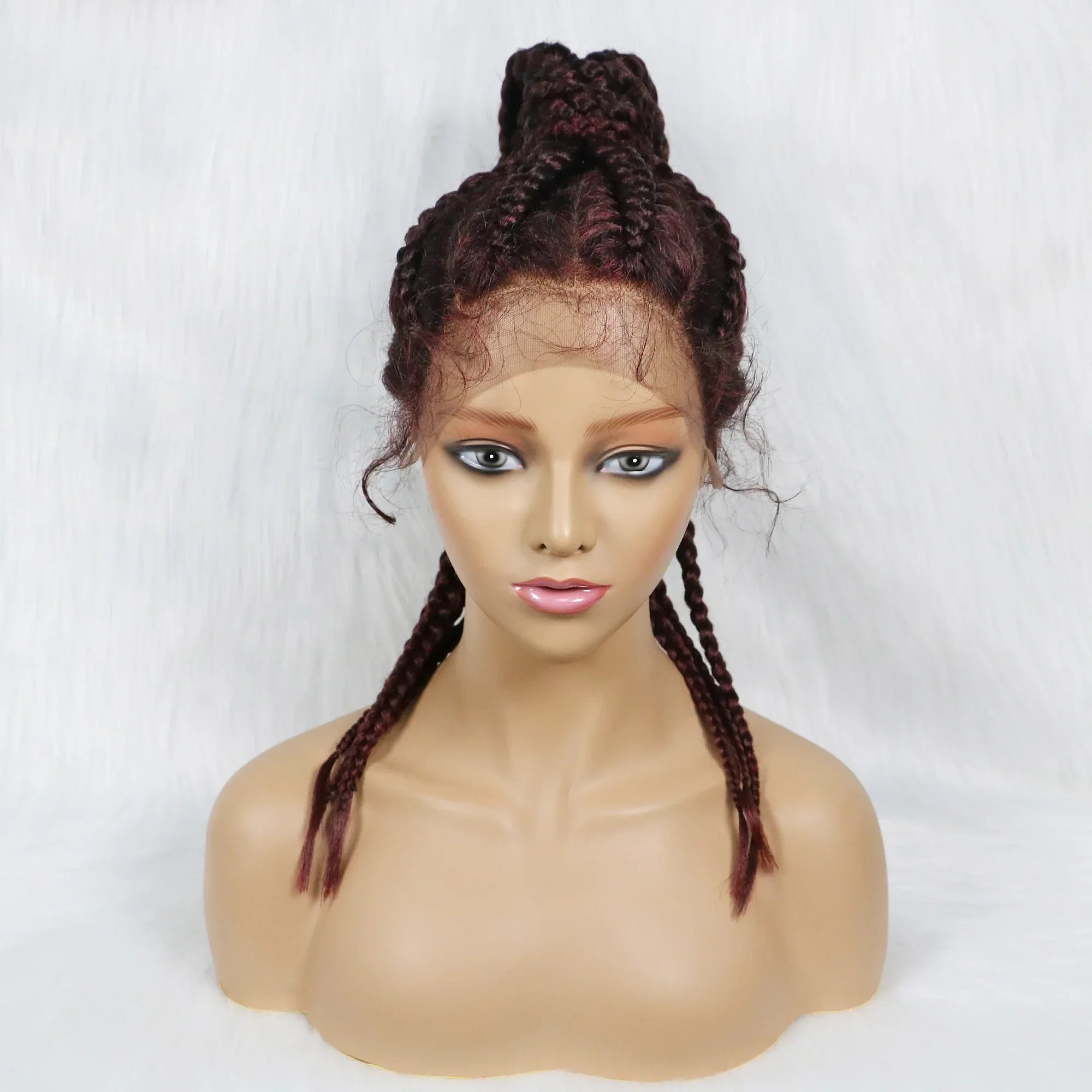 24" Box Braids 360 Lace Front Wig | Ponytail Style | Baby Hair | Synthetic African Braiding Hair