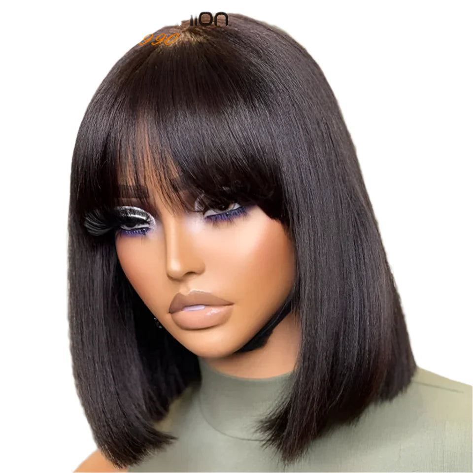 180% Density Straight Bob Wig | Easy Part Human Hair with Middle Part Ban