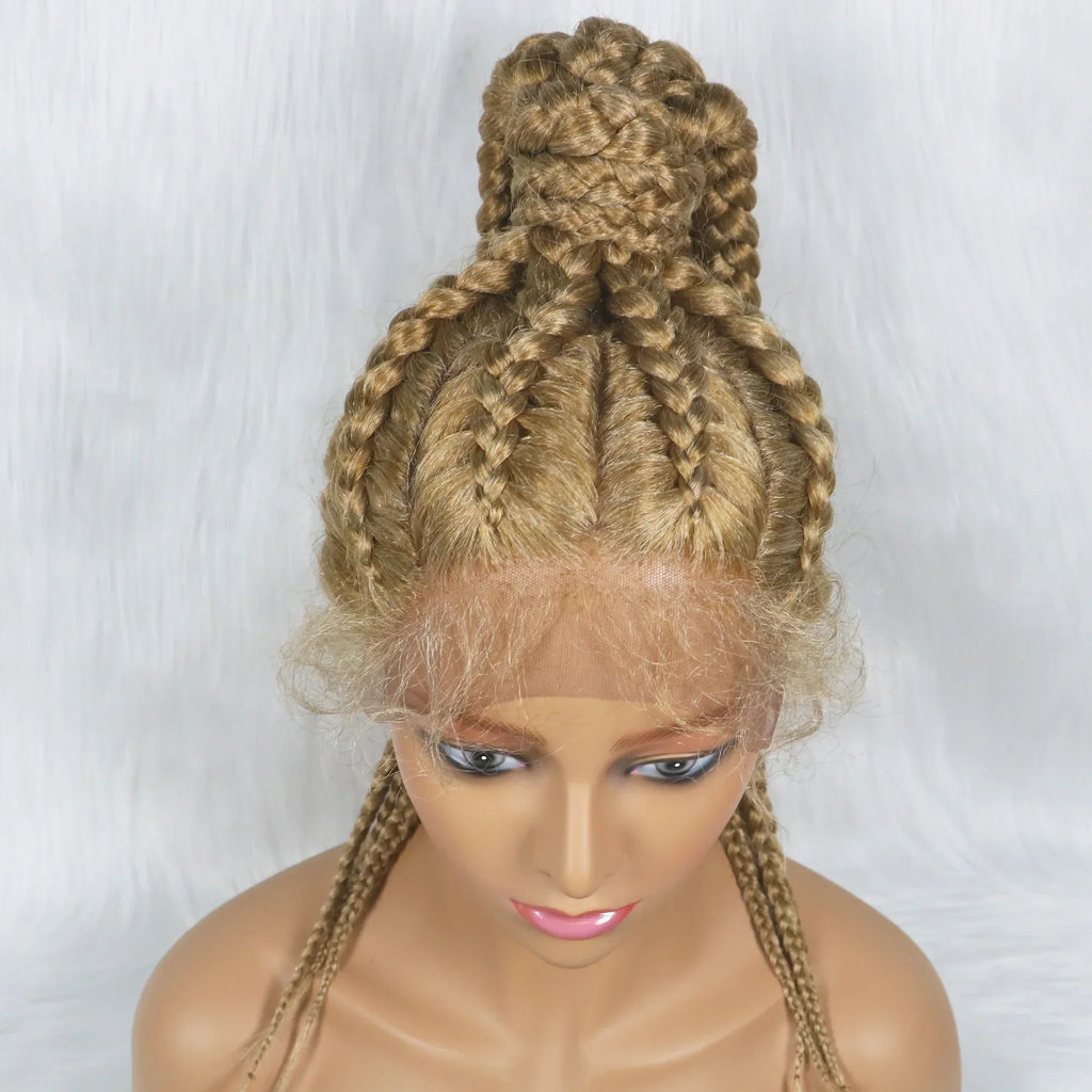 24" Box Braids 360 Lace Front Wig | Ponytail Style | Baby Hair | Synthetic African Braiding Hair