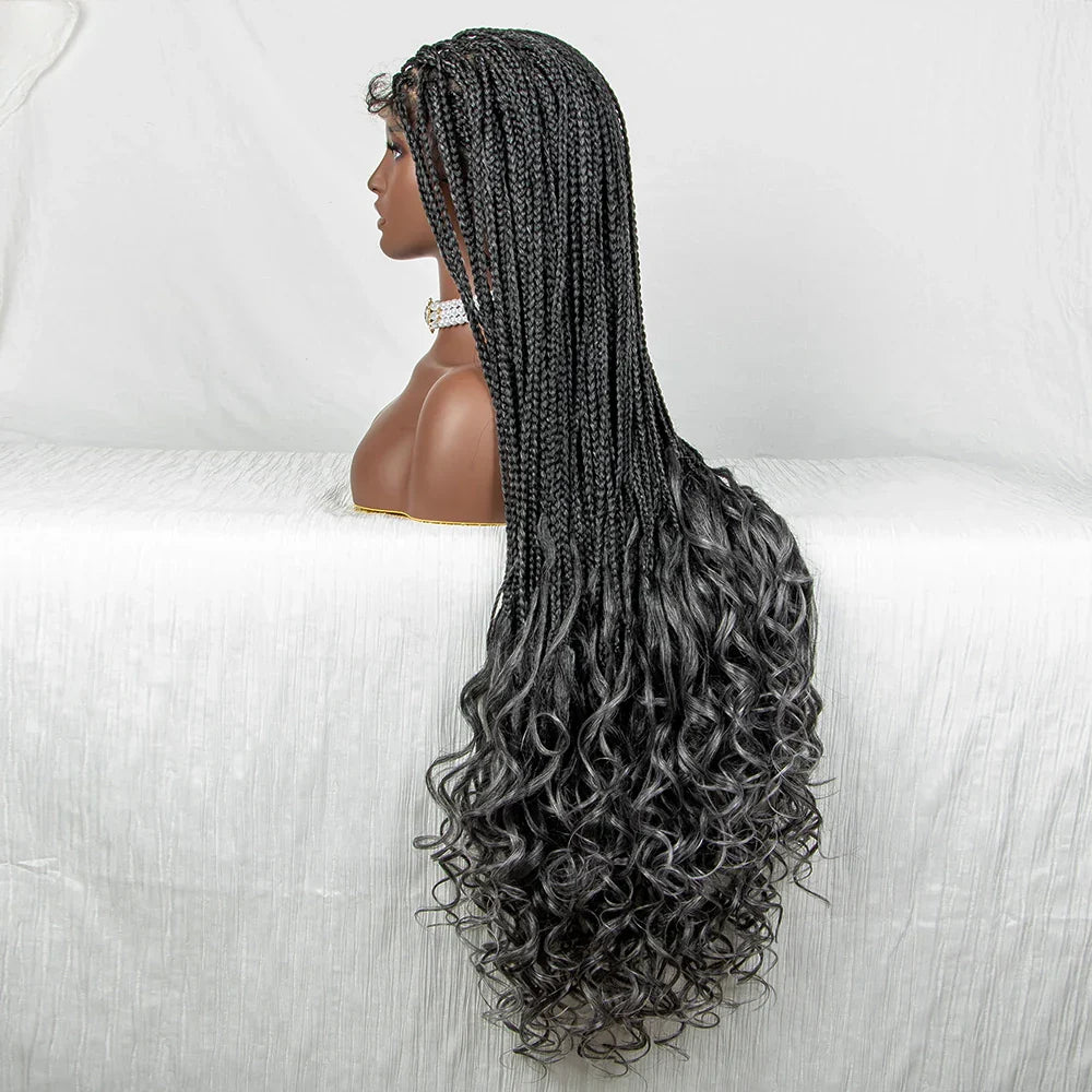 36" Water Wave Braided Wig | Lace Front | Baby Hair | Long Braids