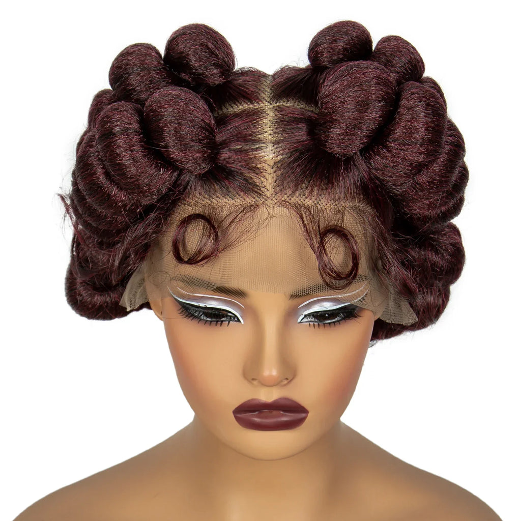 350# Ginger Orange Bantu Knotless Braids Wig | Full Lace | Baby Hair