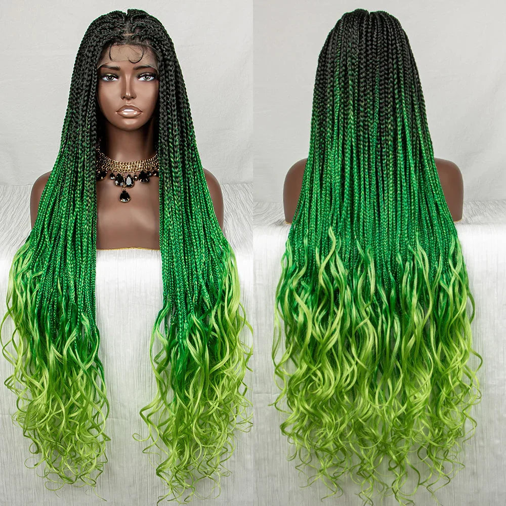 36" Water Wave Braided Wig | Lace Front | Baby Hair | Long Braids