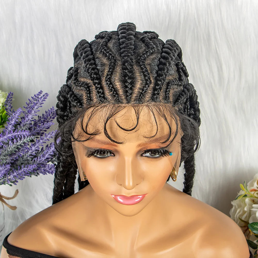36" KIMA Cornrow Knotless Box Braided Full Lace Wig | Synthetic Braids for Black Women | Light Brown Lace