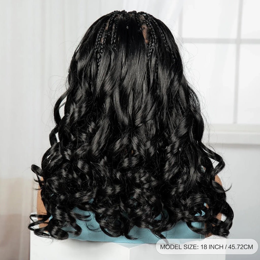 18" Bouncy Wavy Knotless Box Braids Wig with Bangs | Full Lace