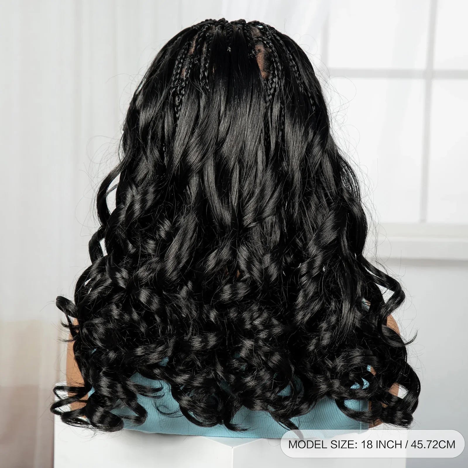 18" Bouncy Wavy Knotless Box Braids Wig with Bangs | Full Lace