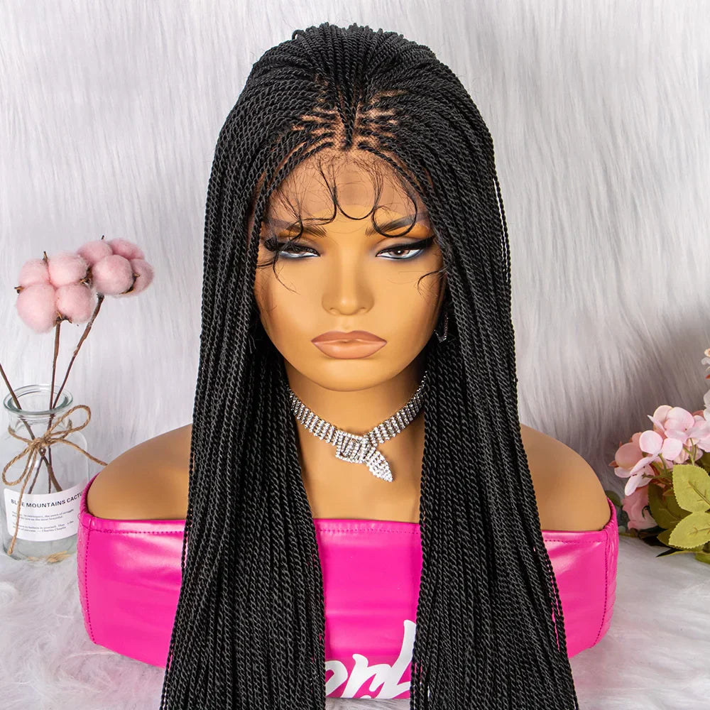 30" Twist Braided Lace Front Wig | Knotless Braids | Long Straight Hair | Heat Resistant Synthetic Wig | For Black Women