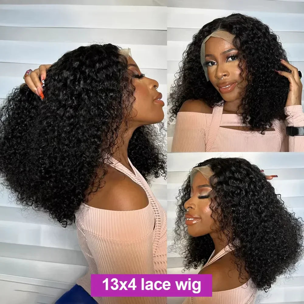 250% Density Brazilian Deep Curly Short Bob Wig | 13x4 HD Transparent Lace Front & 4x4 Deep Wave Closure Human Hair Wigs for Women