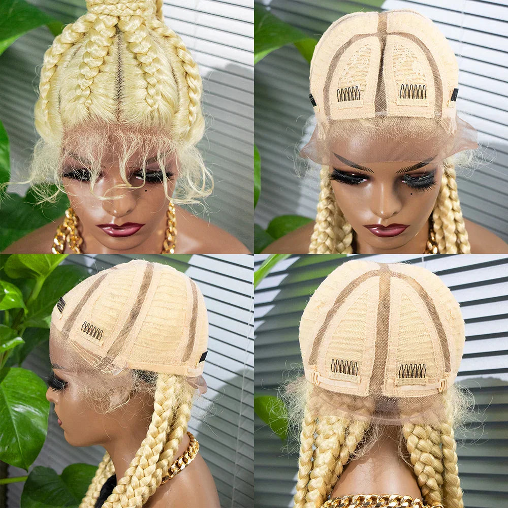 24" Box Braids 360 Lace Front Wig | Ponytail Style | Baby Hair | Synthetic African Braiding Hair