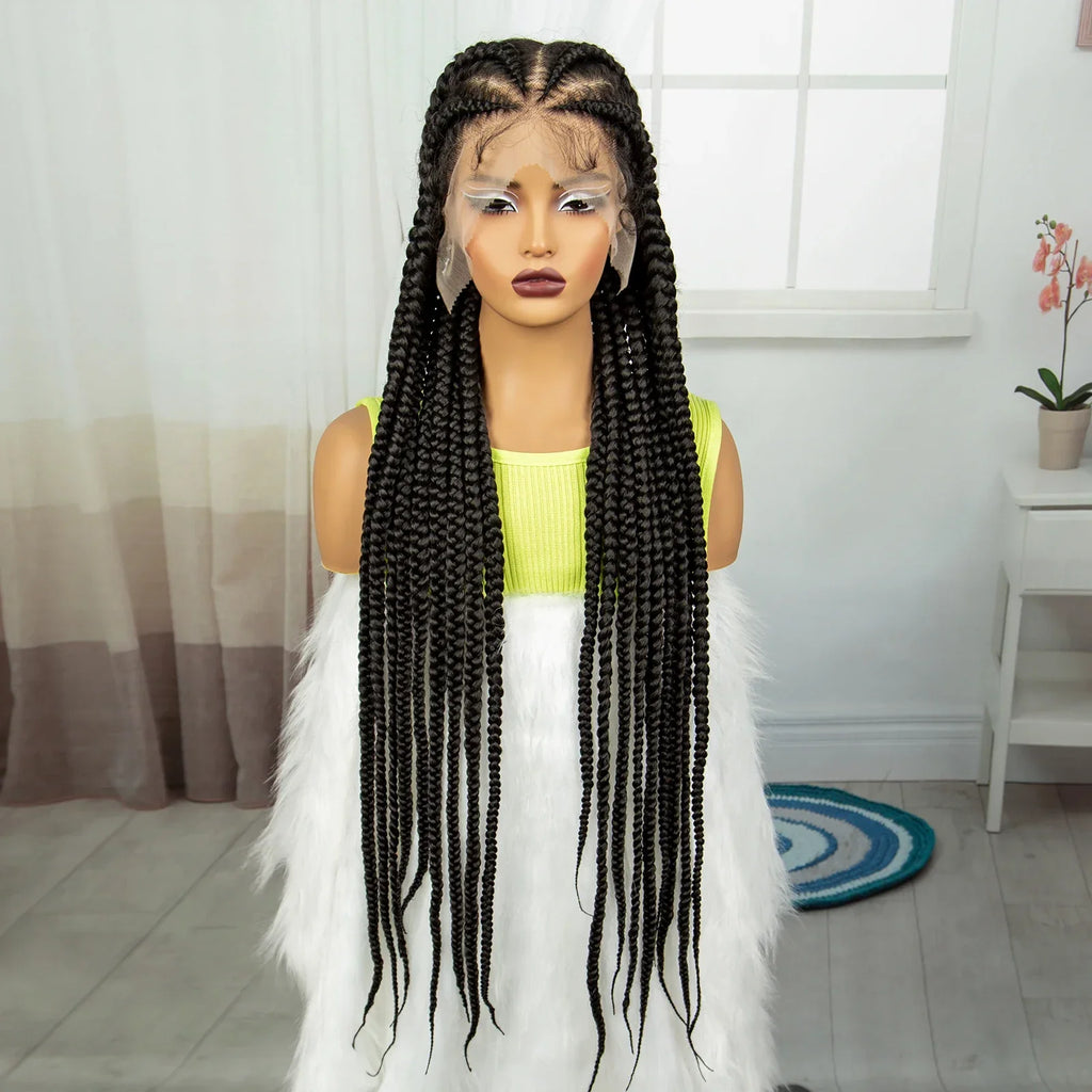 38" Cornrow Knotless Braids Wig | Full Lace | Baby Hair | Long Braids