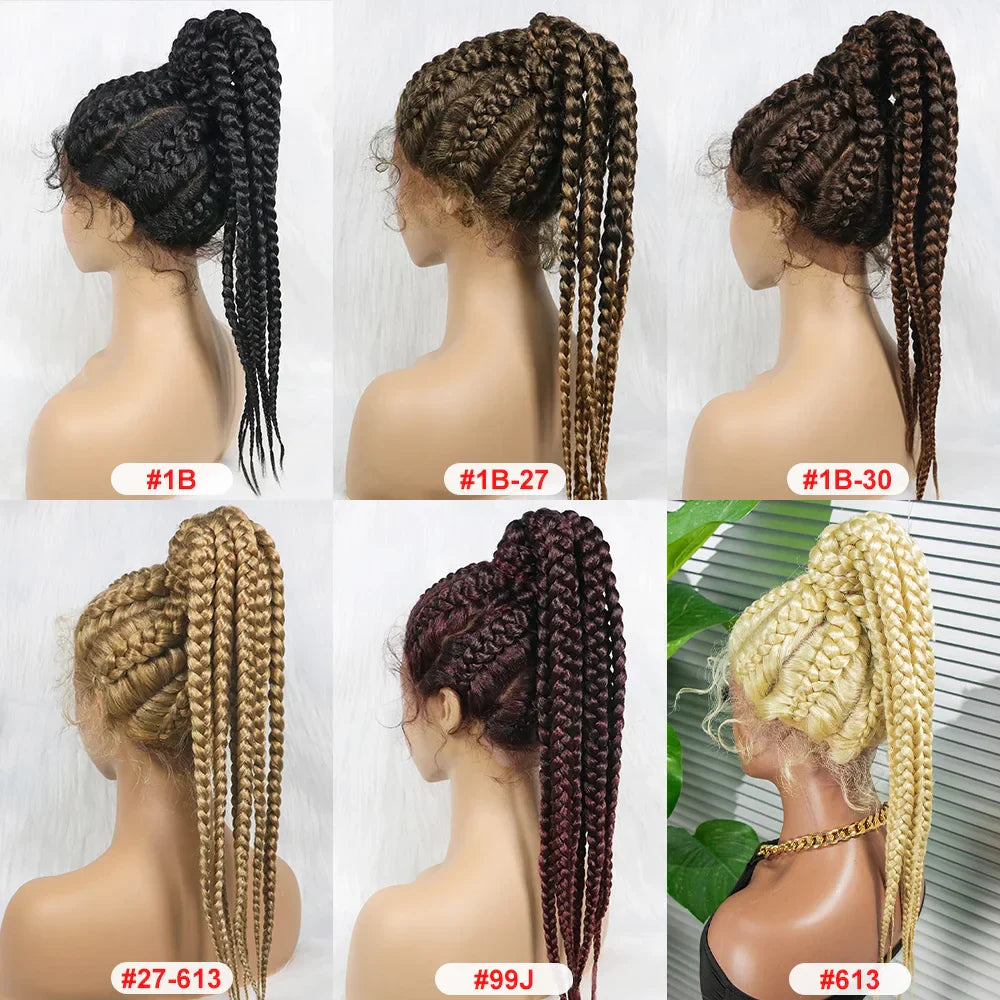 24" Box Braids 360 Lace Front Wig | Ponytail Style | Baby Hair | Synthetic African Braiding Hair
