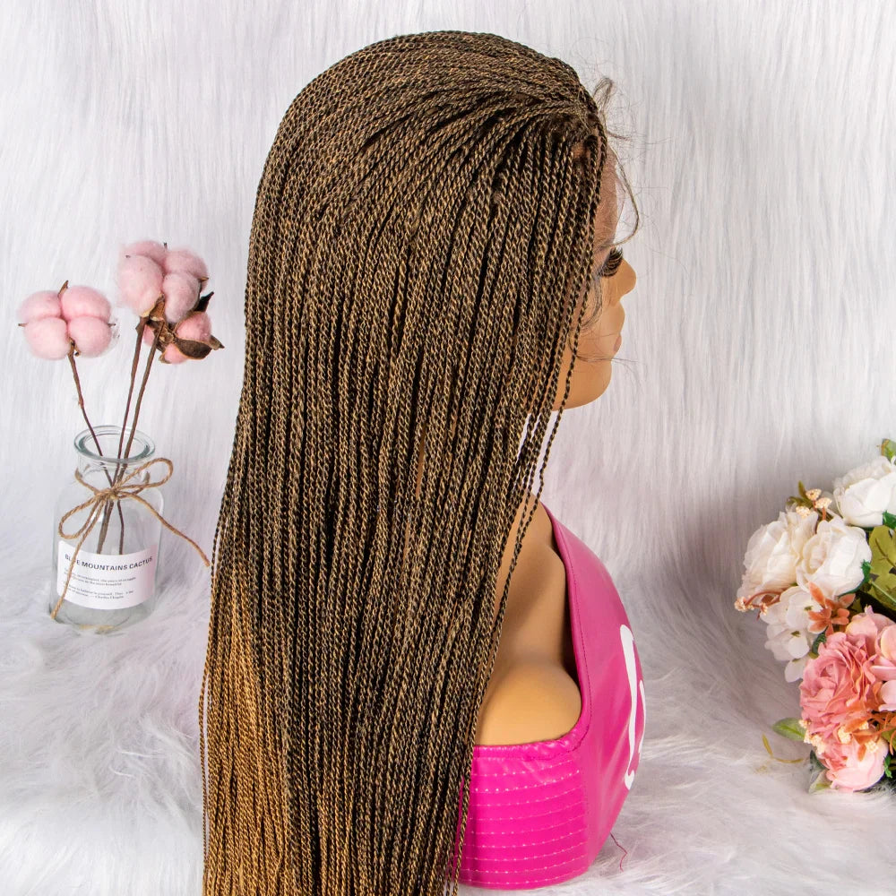 30" Twist Braided Lace Front Wig | Knotless Braids | Long Straight Hair | Heat Resistant Synthetic Wig | For Black Women