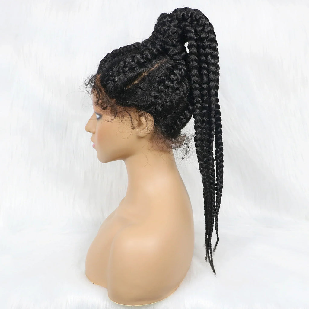 24" Box Braids 360 Lace Front Wig | Ponytail Style | Baby Hair | Synthetic African Braiding Hair