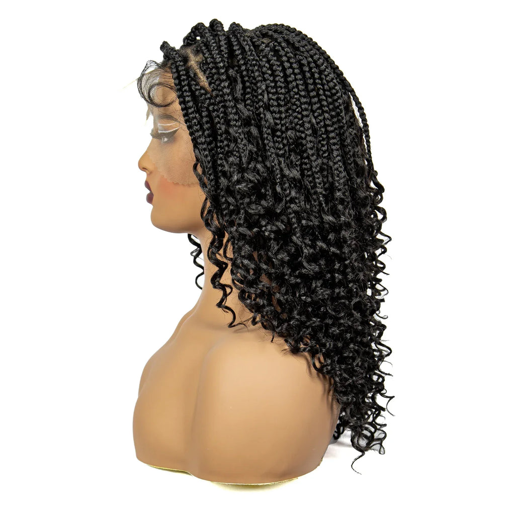 16" Deep Wave Knotless Braids Wig | Curly Ends | Full Lace | Baby Hair