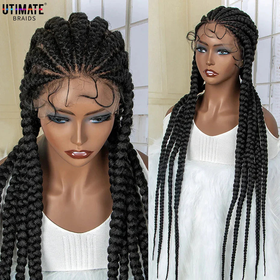 36" Box Braids Full Lace Wig | Baby Hair | Heat Resistant Synthetic Braids | Black Women
