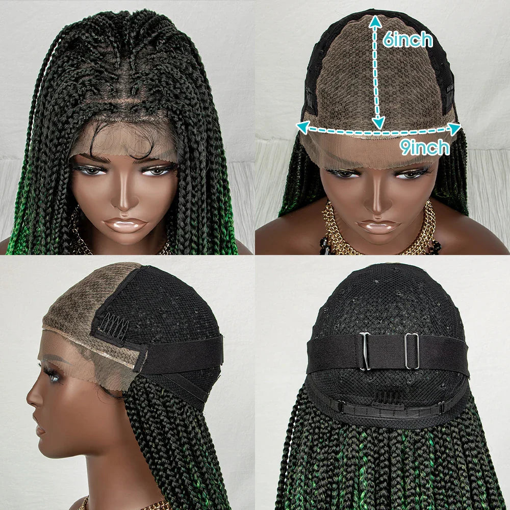 36" Water Wave Braided Wig | Lace Front | Baby Hair | Long Braids