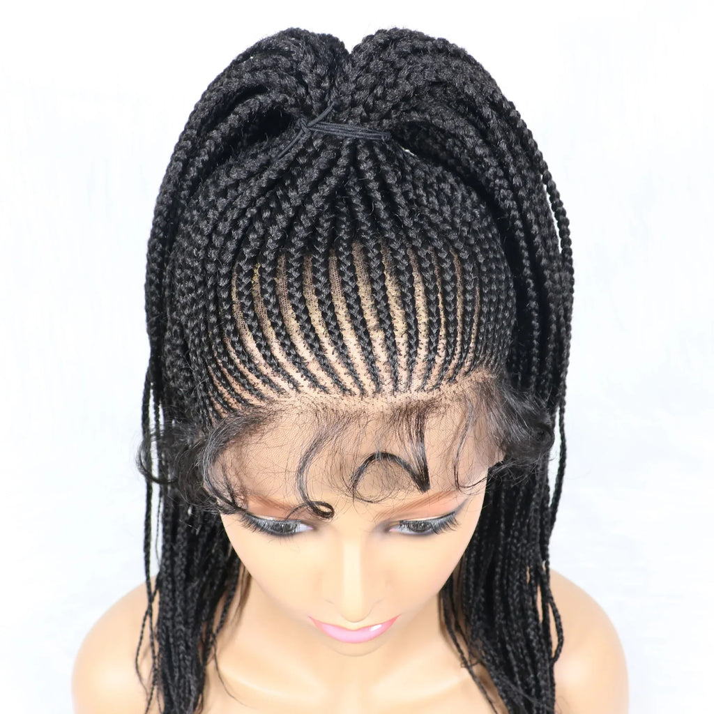 30" Braided Lace Front Wig for Black Women | African Braids with Baby Hair | Synthetic Glueless Mat Wig