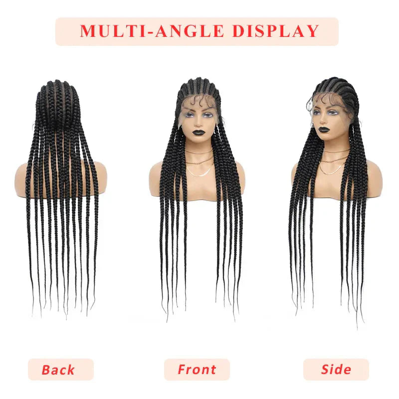 36" Ombre Honey Blonde Box Braids Wig | Full Lace | Cornrow Accents | Black to Blonde