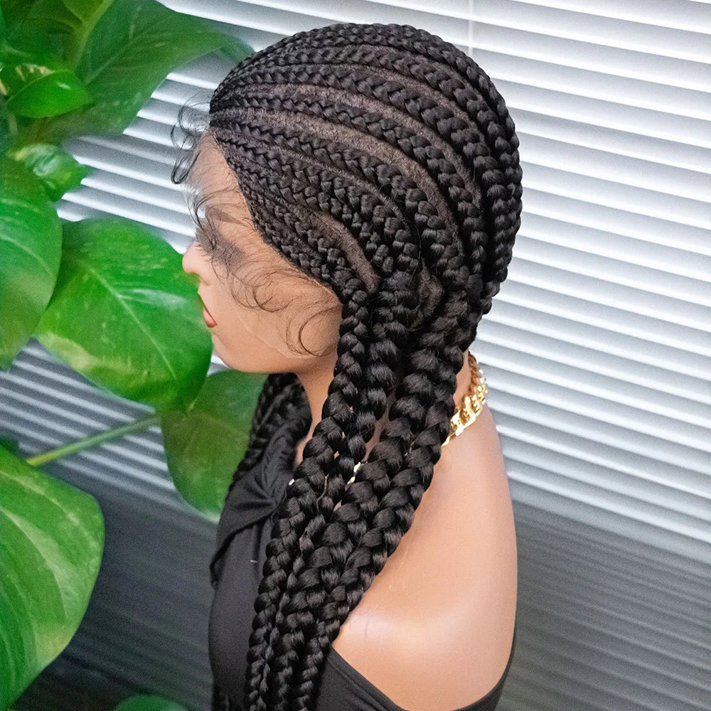 36" Long Cornrow Braids Wig | Full Lace Frontal | Baby Hair