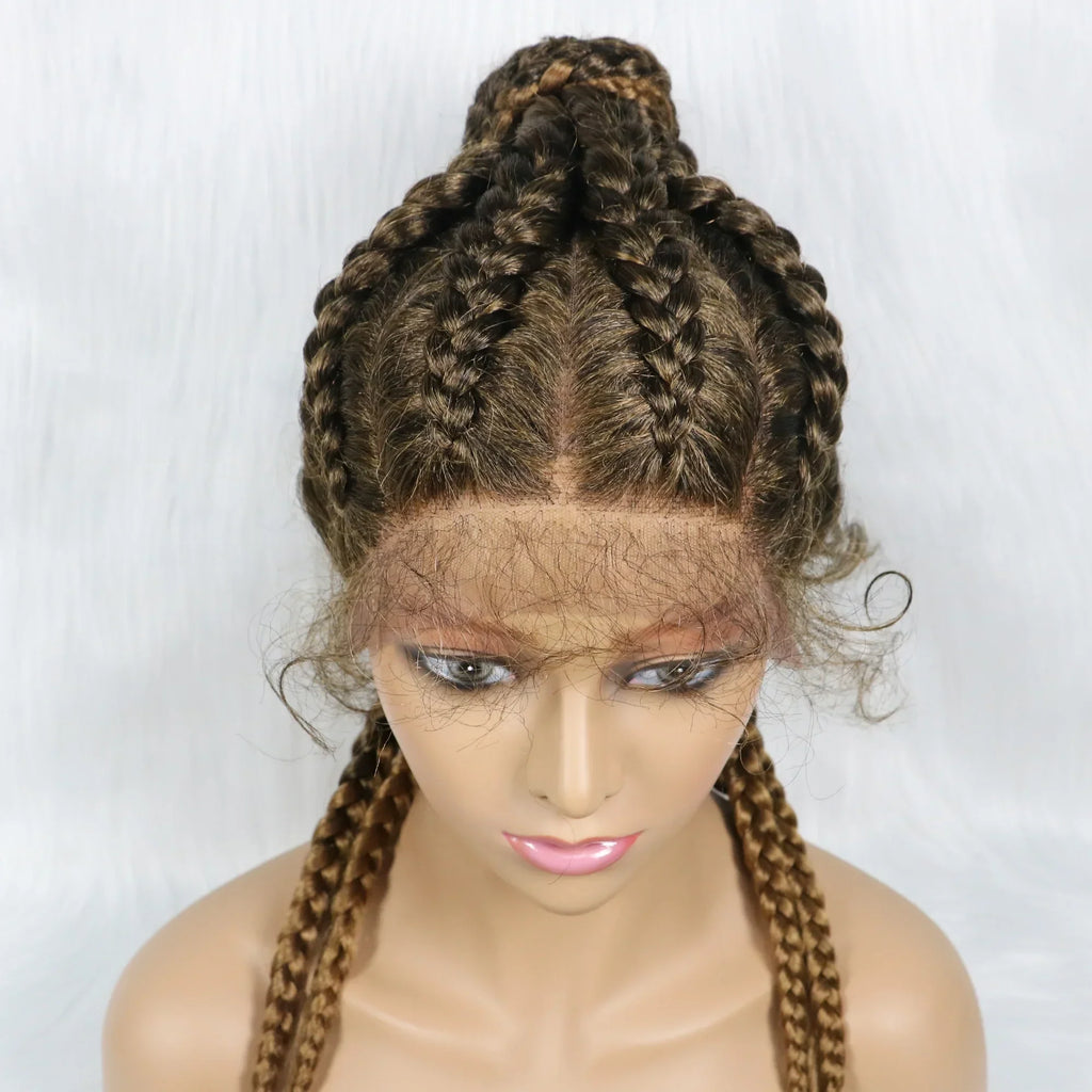 24" Box Braids 360 Lace Front Wig | Ponytail Style | Baby Hair | Synthetic African Braiding Hair