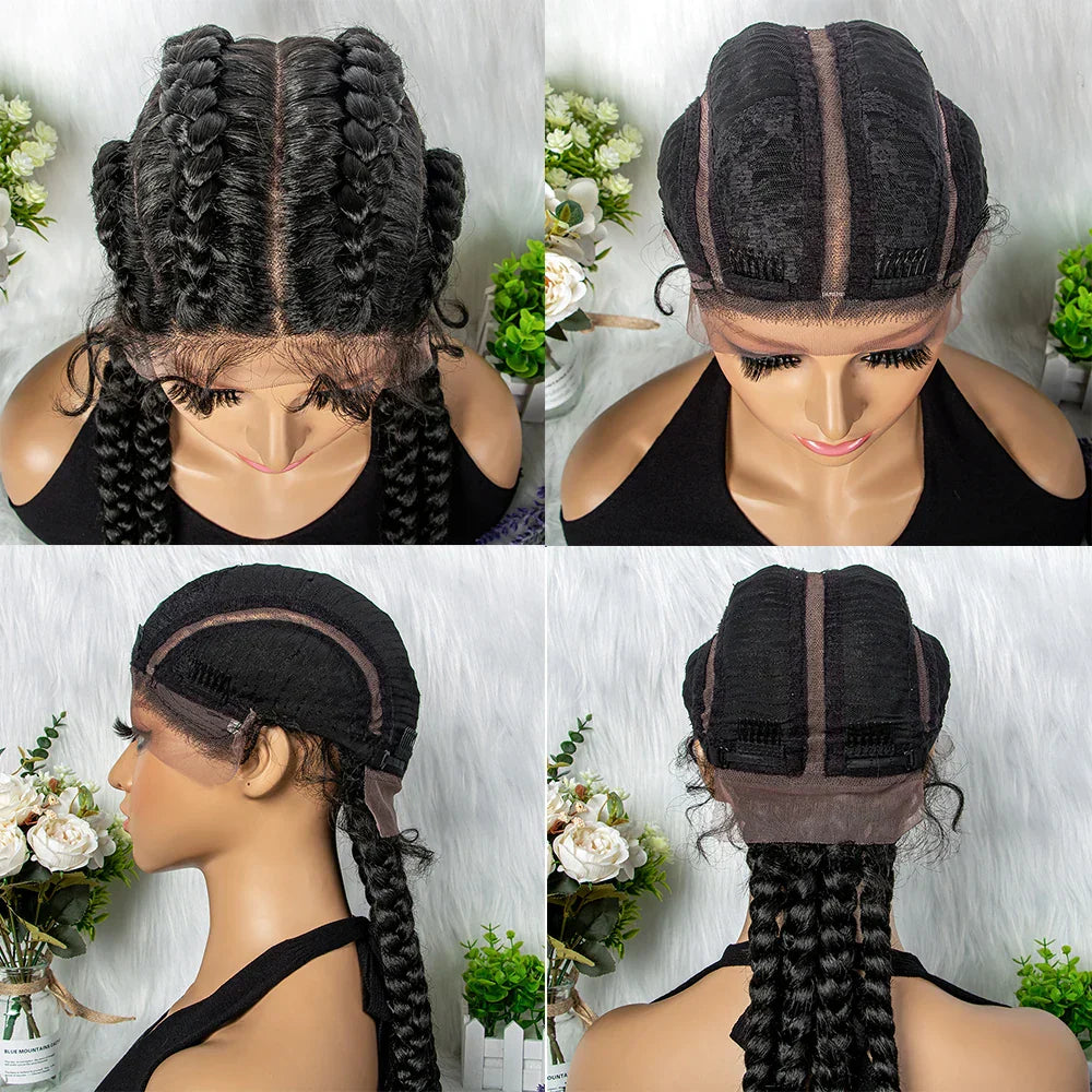32" Full Lace Four Braid Box Braids Wig | Kanekalon Synthetic Braided Wig for Black Women