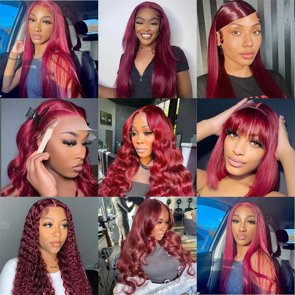 30 Inch Burgundy Bone Straight 13x4 Lace Front Wig | 13x6 HD Lace Frontal Human Hair Wig for Women (Colored)