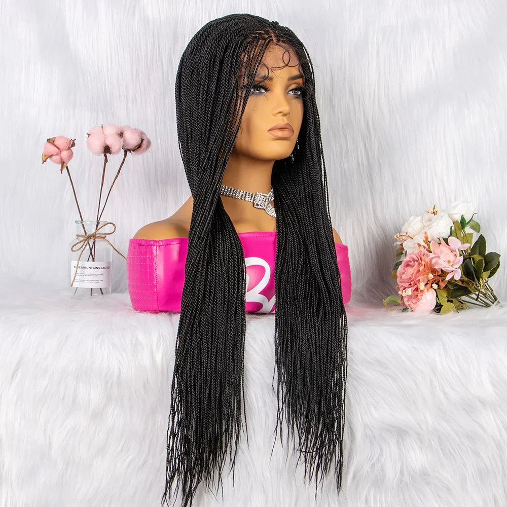30" Twist Braided Lace Front Wig | Knotless Braids | Long Straight Hair | Heat Resistant Synthetic Wig | For Black Women