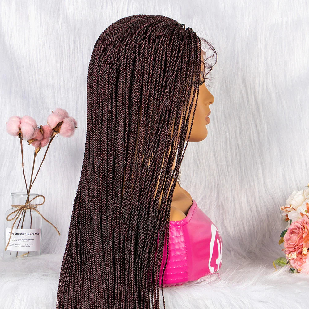 30" Twist Braided Lace Front Wig | Knotless Braids | Long Straight Hair | Heat Resistant Synthetic Wig | For Black Women