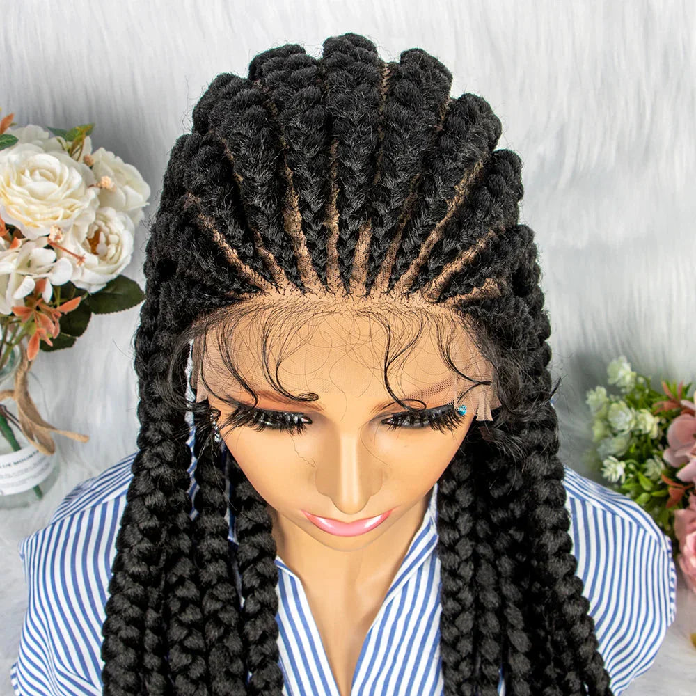 36" Box Braids Full Lace Wig | Baby Hair | Heat Resistant Synthetic Braids | Black Women
