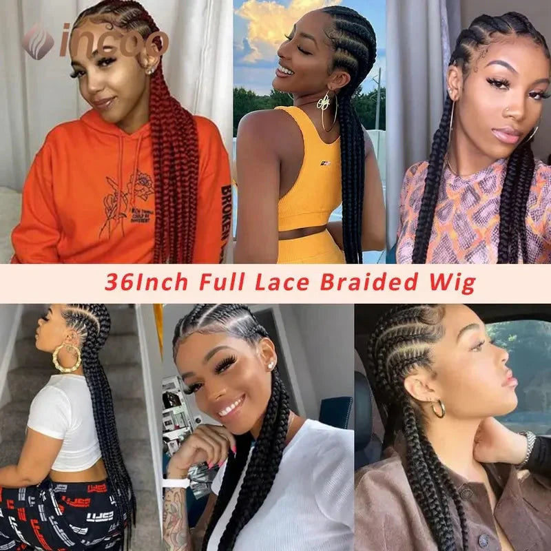 36" Ombre Honey Blonde Box Braids Wig | Full Lace | Cornrow Accents | Black to Blonde