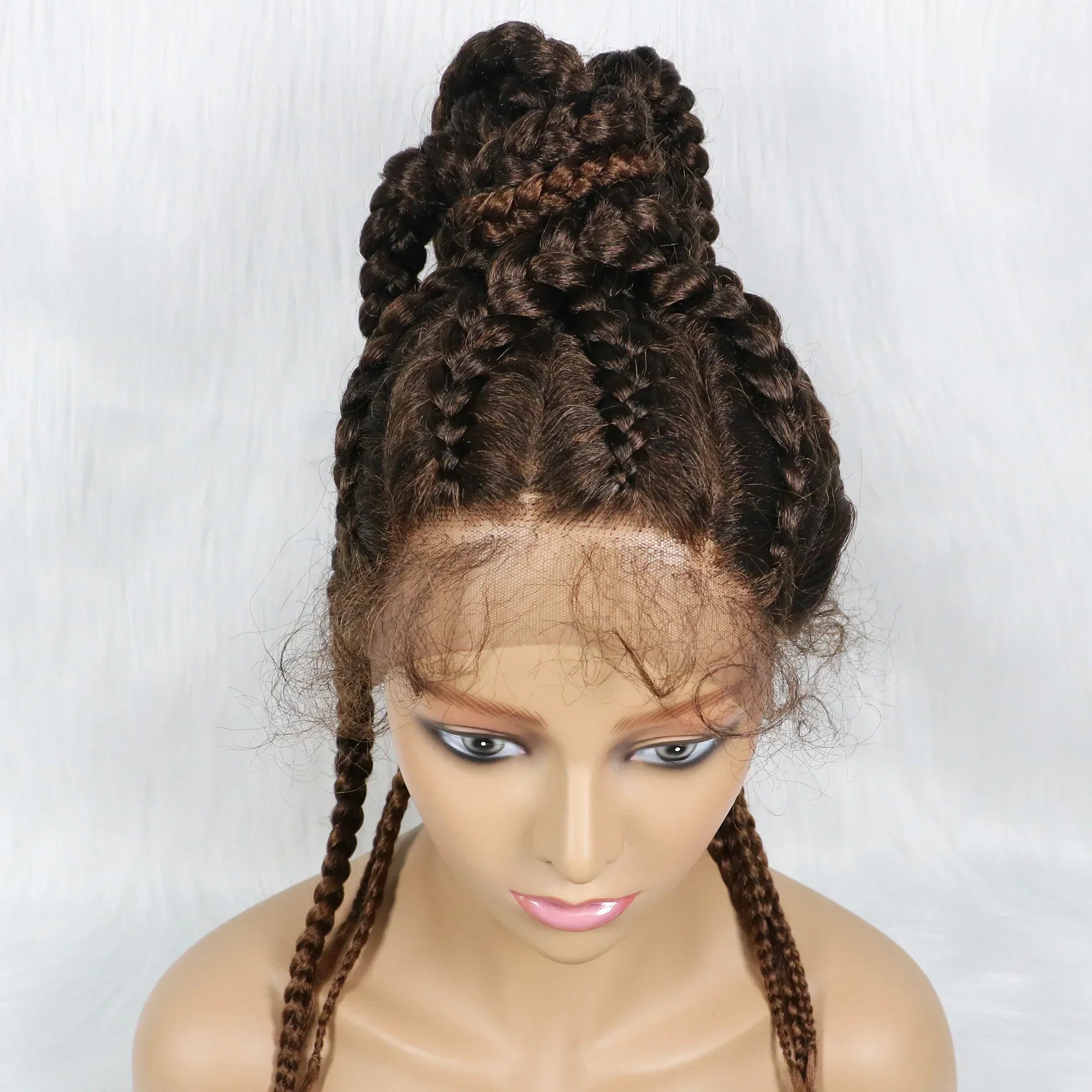 24" Box Braids 360 Lace Front Wig | Ponytail Style | Baby Hair | Synthetic African Braiding Hair