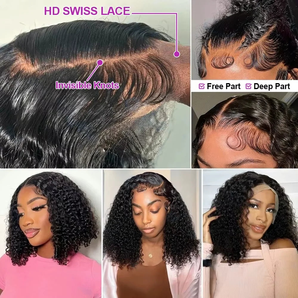 250% Density Brazilian Deep Curly Short Bob Wig | 13x4 HD Transparent Lace Front & 4x4 Deep Wave Closure Human Hair Wigs for Women