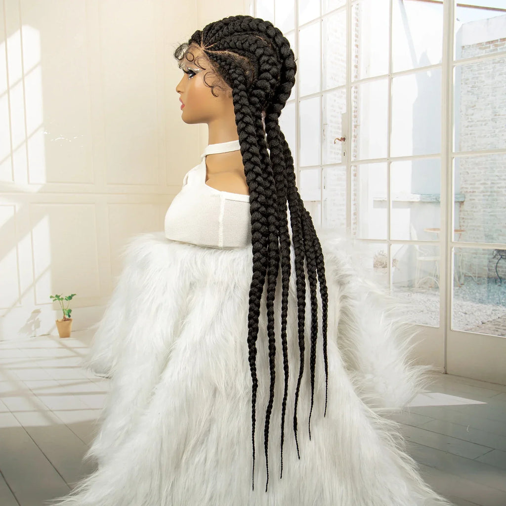 36" Extra Long Box Braided Full Lace Wig | Synthetic Braiding Wig | For Black Women | Lace Frontal Braids