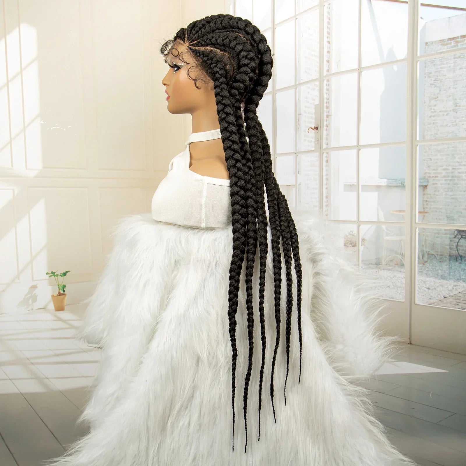 36" Extra Long Box Braided Full Lace Wig | Synthetic Braiding Wig | For Black Women | Lace Frontal Braids