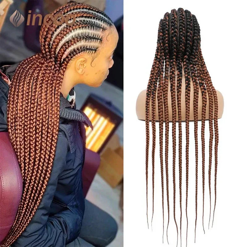 36" Ombre Honey Blonde Box Braids Wig | Full Lace | Cornrow Accents | Black to Blonde