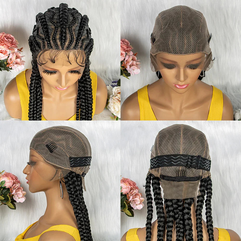 36" KIMA Cornrow Knotless Box Braided Full Lace Wig | Synthetic Braids for Black Women | Light Brown Lace