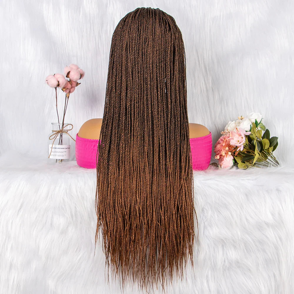 30" Twist Braided Lace Front Wig | Knotless Braids | Long Straight Hair | Heat Resistant Synthetic Wig | For Black Women